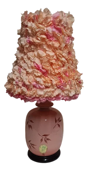 Vintage French Table Lamp with Pink Hand-Painted Ceramic Base on Black Base with Handmade Peach Bouquet Shade by Mad for Lamplove, 1980s