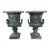 Pair of Vintage Neoclassical Cast Iron Urn Planters in Aged Bronze & Verdigris Finish For Sale