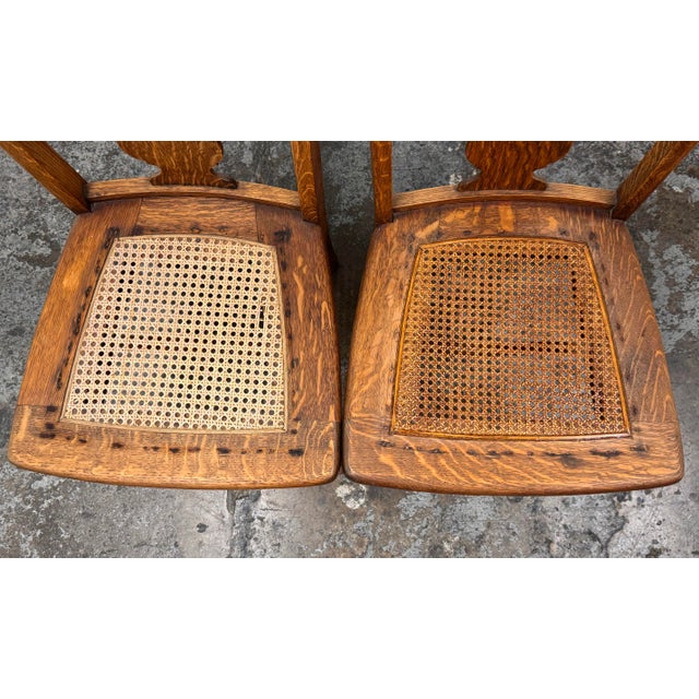 Brown Limbert Style Oak Cane Side Chairs, Vintage Pair For Sale - Image 8 of 12