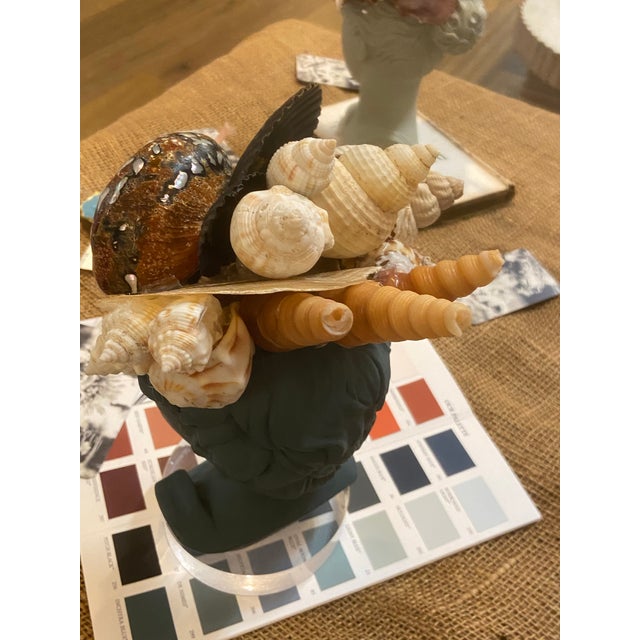 Plastic Shell-Encrusted Bust in Farrow & Ball Inchyra, “The May River Matador” For Sale - Image 7 of 12