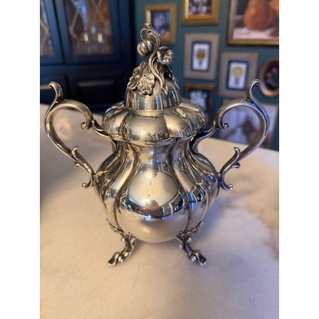 Vintage Reed & Barton "Winthrop" 1795 Silverplate Tea & Coffee Service With Working Tilting Kettle-on-Stand - Set of 4 For Sale - Image 15 of 18