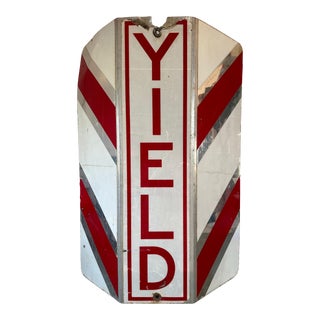 Vintage Late 20th Century Aluminum Reflective Railroad Yield Sign - Red & White Stripes For Sale