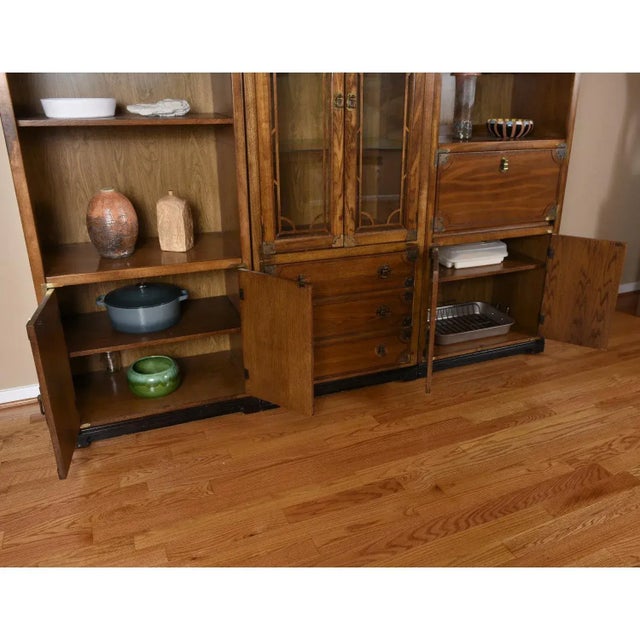 Wood Bernhardt 3 Piece Modular Asian Bookcase Wall Unit With China Cabinet For Sale - Image 7 of 13