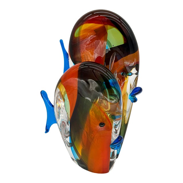 Large Blown Glass Tropical Fish Sculpture Murano Labeled, 1960s For Sale