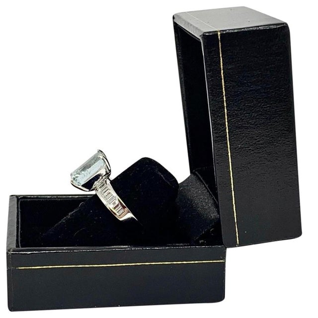 Traditional Diamond Aquamarine Ring 3.30TCW 14k Gold Women Certified For Sale - Image 3 of 12