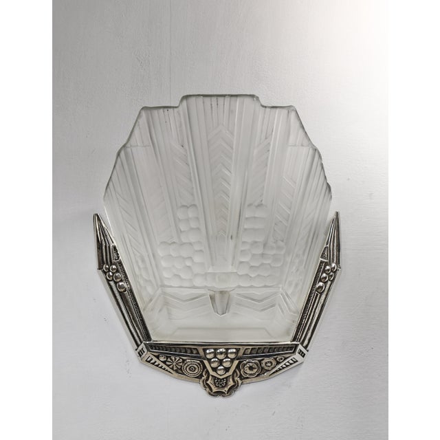Silver French Art Deco Wall Sconces by Les Etablissements Jean Gauthier Ejg 1930 France - A Pair For Sale - Image 8 of 12