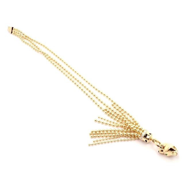 Gold Panthere De Cartier Panther 18k Yellow Gold Diamond Tsavorite Bracelet For Sale - Image 8 of 12