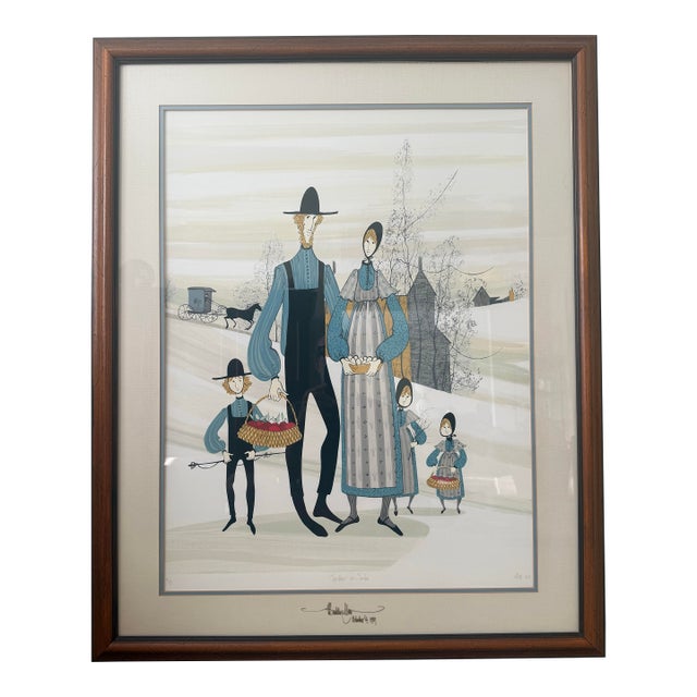 Together on Sunday - Rare Silkscreen by P Buckley Moss 4/99 Dated 1983 and Double Signed For Sale