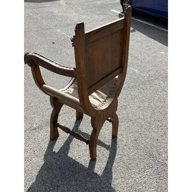 Wood Edwardian Oak Chair with Carved Lion Heads For Sale - Image 7 of 12