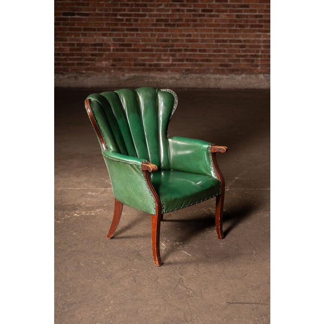 Plastic Vintage Green Vinyl Clamshell Armchair For Sale - Image 7 of 13