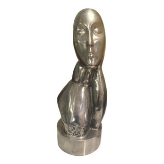 Mid-Century Modernist Brancusi-Style Freeform Polished Metal Figural Bust For Sale
