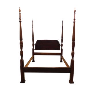 Mahogany Queen Size Rice Carved Poster Bed (B) For Sale