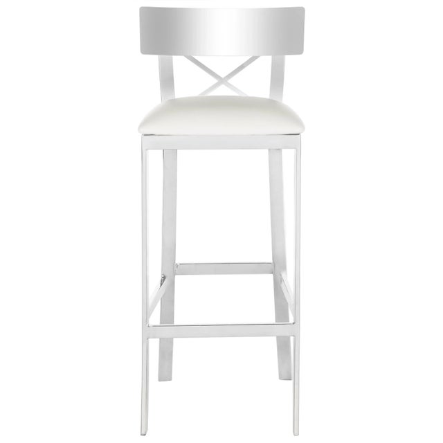 39''H Stainless Steel Cross Back Barstool in White & Chrome For Sale - Image 11 of 11