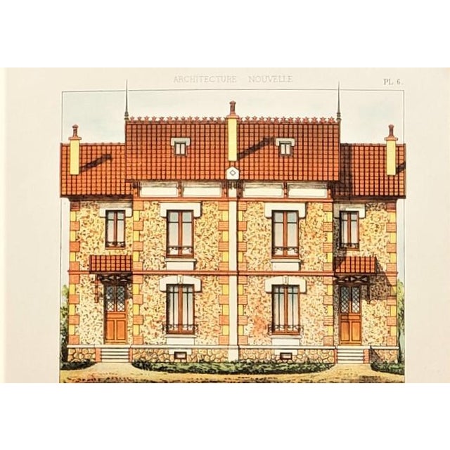 French Country Pair- 1900 French Architecture Lithographs-Country Homes For Sale - Image 3 of 8