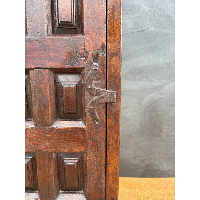 19th Century Spanish Rustic Solid Oak Cabinet with Paneled Door and Iron Hardware, 1880s For Sale - Image 5 of 10