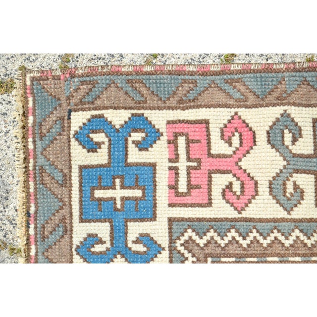 Vintage Pink and Blue Oushak Area Rug For Sale - Image 9 of 11
