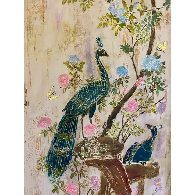 Vintage Painted Pine Linen Press with Inlaid Chinoiserie, 1890s For Sale - Image 9 of 10