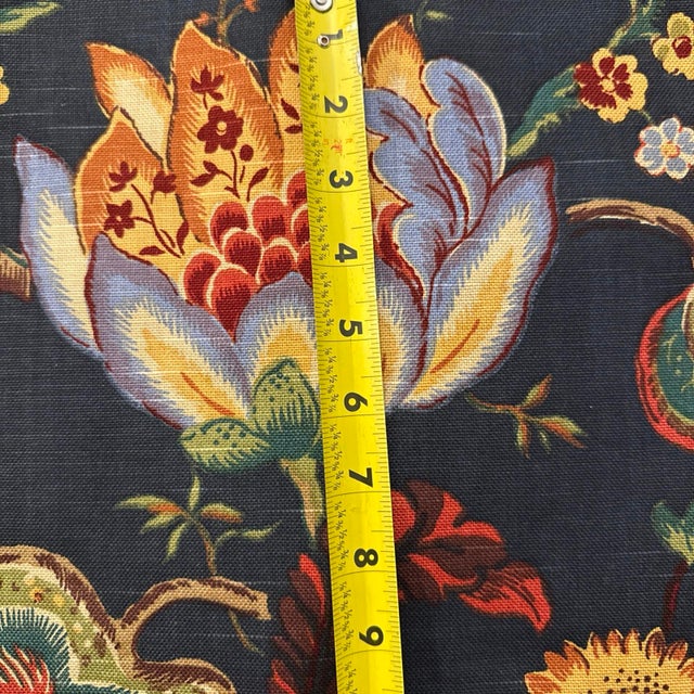Textile Vintage Jay Yang Navy Jacobean Floral Decorator Fabric, 5 Yards For Sale - Image 7 of 11