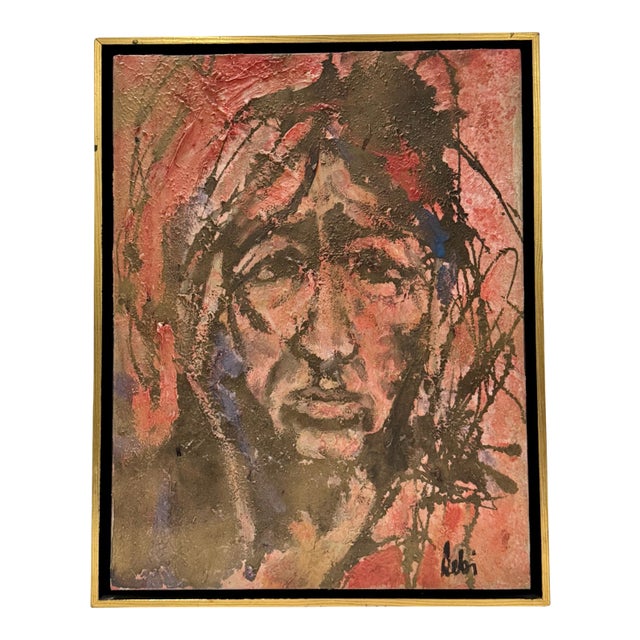 Vintage Expressionist Portrait Painting Signed Oil on Board Framed For Sale