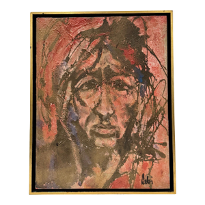 Vintage Expressionist Portrait Painting Signed Oil on Board Framed