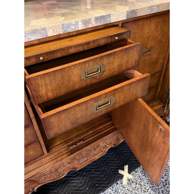 Maitland-Smith Carved Walnut and Rattan Dry Bar Armoire Cabinet For Sale - Image 15 of 17