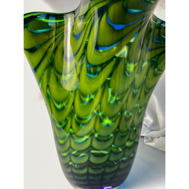 Murano Style Pulled Feather Spiral Art Glass Vase For Sale - Image 11 of 13