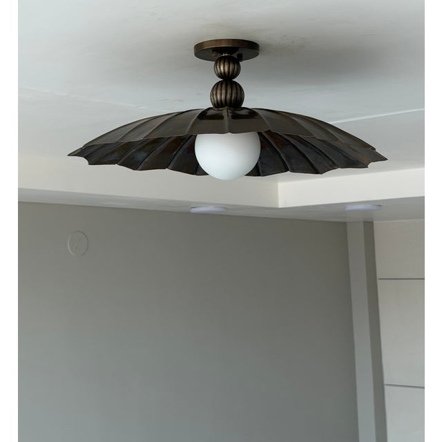 Black Antique Brass Semi Flush Mount Light Fixture, Handmade Unique Design Ceiling Light For Sale - Image 9 of 13