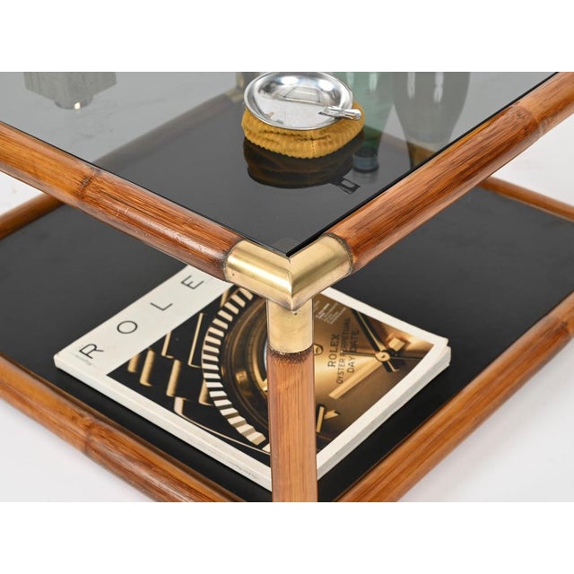 Bamboo, Brass and Smoked Glass Coffee Table in the style of Gabriella Crespi, Italy, 1970s For Sale - Image 6 of 14