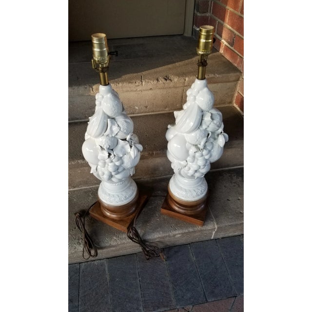 1960s Italian Blanc De Chine Fruits Topiary Table Lamps - a Pair For Sale - Image 4 of 12