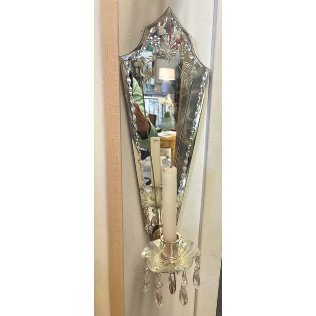 Glass Pair of Venetian Style Mirrored Wall Sconces For Sale - Image 7 of 9