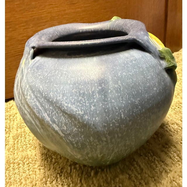 Ephraim Faience 2006 Hand Made Art Pottery Green Turtle Blue Ceramic Vase For Sale - Image 9 of 15