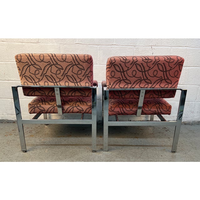 Mid 20th Century Attributed to Milo Baughman for Thayer Coggin Flat Bar Chrome Lounge Chairs For Sale - Image 9 of 10