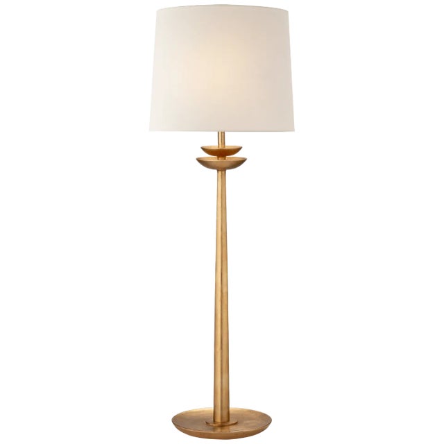 Beaumont Medium Buffet Lamp in Gild with Linen Shade Designer: AERIN Height: 30" Shade Detail: 9" x 10" x 8.5" Linen Base:...