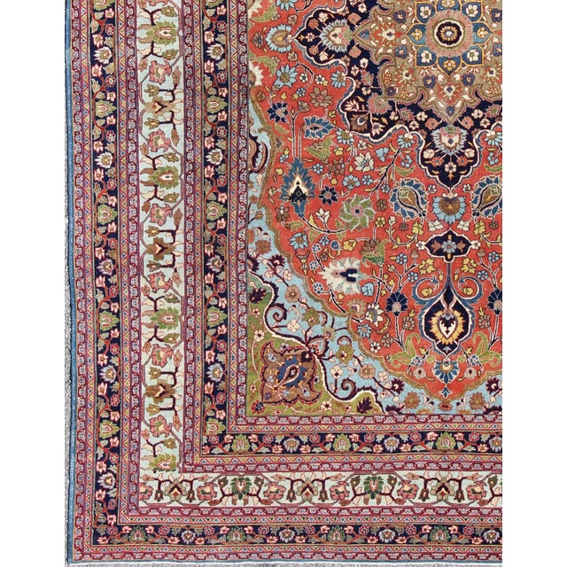 Traditional Antique Fine Tabriz Persian Rug With Circular, Script-Style Medallion & Orange Field For Sale - Image 3 of 9