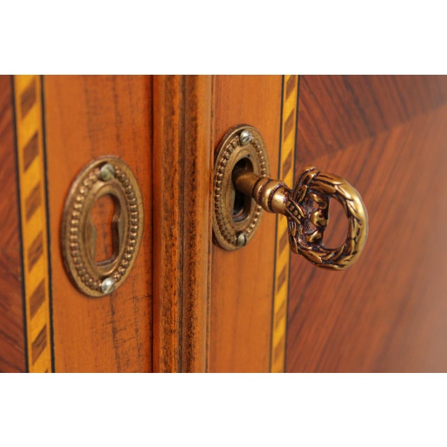 Decorative Crafts Walnut Inlaid Demi Lune Commode Cabinet For Sale - Image 10 of 18