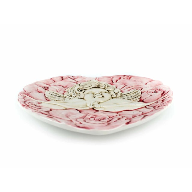 Mid 20th Century Vintage Italian Heart Shaped With Red Roses Wall Hanging Decorative Plate For Sale - Image 5 of 8