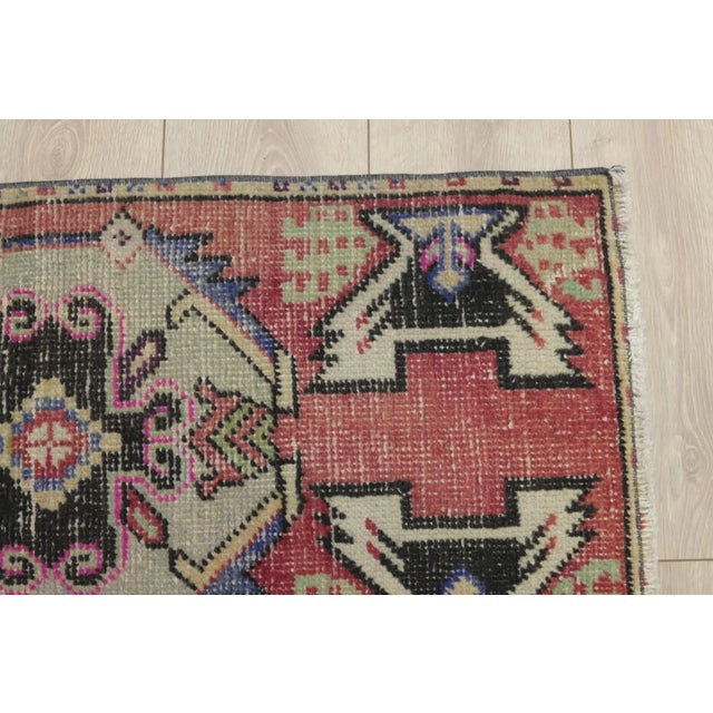 Red 1970s Turkish Vintage Hand Knotted Red Oushak Doormat Rug For Sale - Image 8 of 10