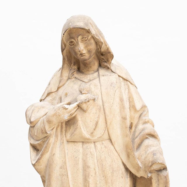 Large Traditional Plaster Virgin Sculptural Figure, 1930s For Sale - Image 10 of 17