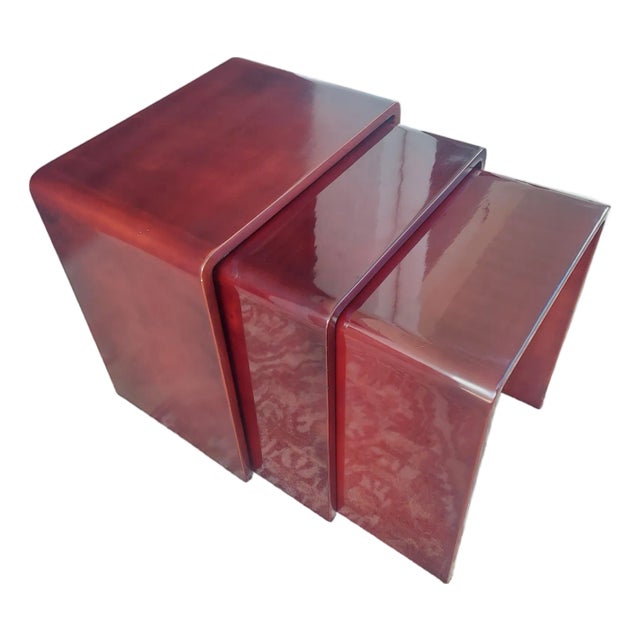 Set of 3 Mid Century Laquered Nesting Tables by Rae Kasian. For Sale