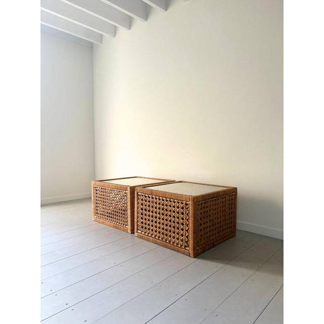 Wood Mid-Century Rattan Cube Coffee Table with Glass Top from Habitat, Britain, 1960s For Sale - Image 7 of 15