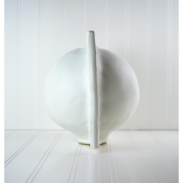 Ceramic Minimalist White Studio Pottery Vase — Split Sphere Globe Form, Signed For Sale - Image 7 of 17