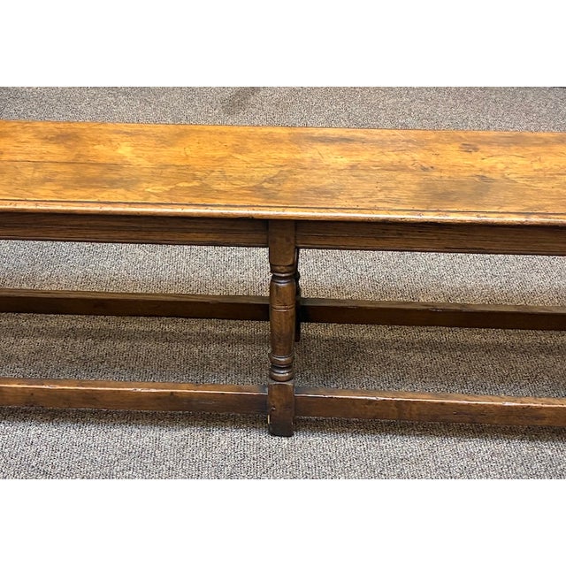 Antique English Oak Full Width Refectory Bench With Generous Seating c.1920 For Sale - Image 4 of 11