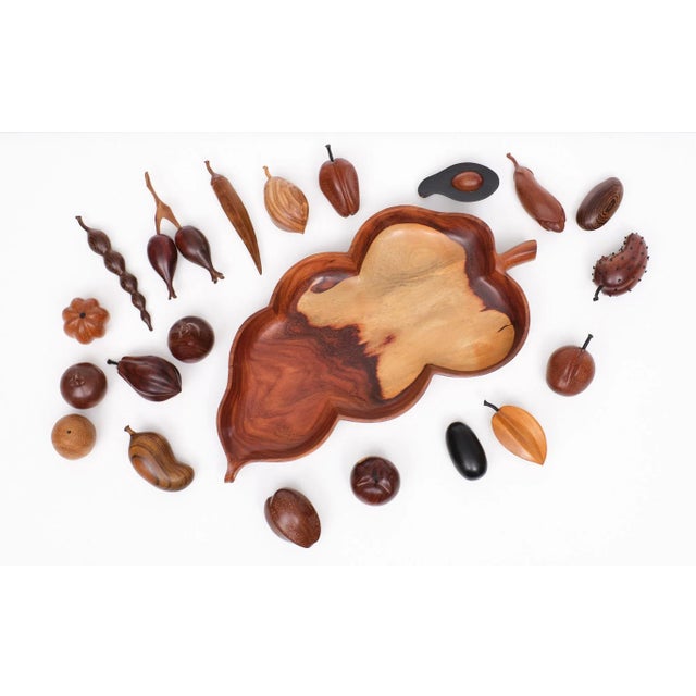 Brown Hand-Carved Wooden Tropical Fruit Basket, 1985, Set of 21 For Sale - Image 8 of 12