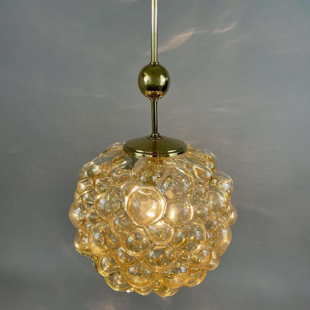1960s Amber Bubble Glass & Brass Pendant by Helena Tynell for Limburg, Germany, 1960s For Sale - Image 5 of 18