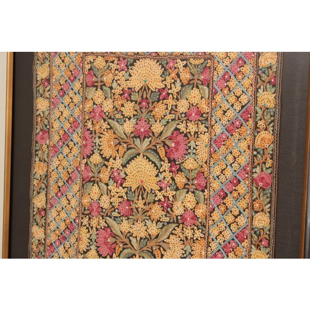 Kashmiri Style Hand Embroidered Crewel Framed Textile For Sale In Philadelphia - Image 6 of 12