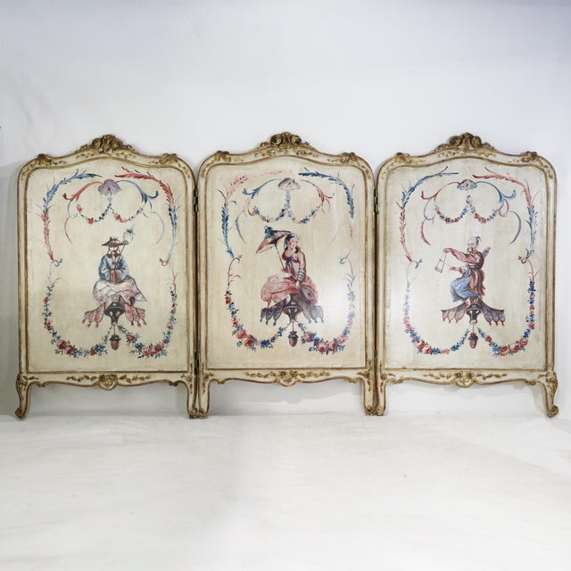 This exquisite three-panel folding screen, measuring 65" x 1" x 35" when fully expanded and 21.5" x 3.5" x 35" when...