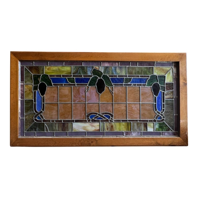 American Victorian Stained Glass in Light Box, Grape Motif For Sale