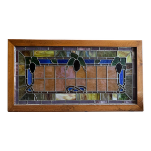 American Victorian Stained Glass in Light Box, Grape Motif