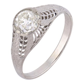 1920s Art Deco Gia 1.41 Carat Old Mine Cut Diamond 14k White Gold Engagement Ring,Size 8 For Sale