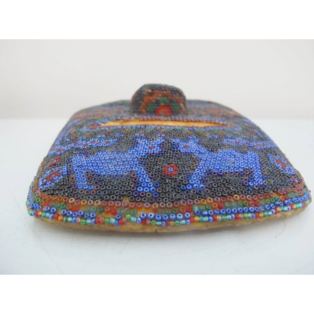 Blue Mexican Huichol Folk Art Carved Wood Colorful Beaded Ceremonial Mask For Sale - Image 8 of 10